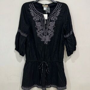 Moon Collection Women’s Long  Mid-Drawstring Black Top Size L NWT